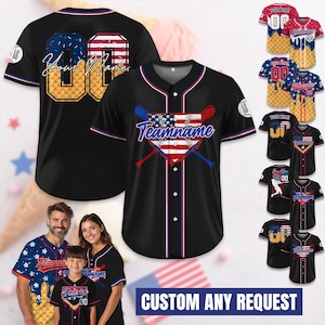Custom Ice Cream Drip Baseball Jersey – Personalized Red White and Blue Jersey for 4th of July, Game Day Outfit, Patriotic Fans