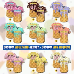 Custom Ice Cream Drip Jersey Shirt for Adult Kid, Personalized Sprinkle Drip Baseball, Matching Family Baseball Jersey, Baseball Season Gift