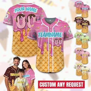 Personalized Youth Ice Cream Drip Jersey Shirt for Men Women Youth Kid, Custom Sprinkle Drip Baseball Matching Family Shirt, Summer Outfit