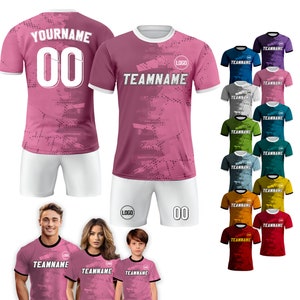 Custom Soccer Jersey for Men Women Youth Kid Team Uniform, Personalized Jersey with Team Name Logo Number, Custom Pink Soccer Jersey Shirt