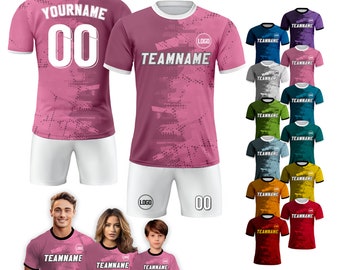 Camiseta de fútbol personalizada para hombres, mujeres, uniforme del equipo juvenil para niños, camiseta personalizada con número de logotipo del nombre del equipo, camiseta de camiseta de fútbol rosa personalizada