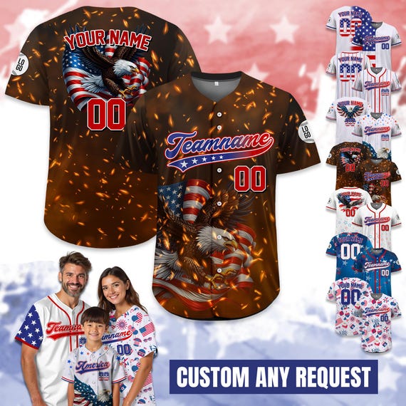 custom dress shirts new jersey Name Eagle American Baseball Jersey, Personalized Patriotic USA Flag Shirt, Independence Day Shirt, Gift for American Lovers bowling-shoes