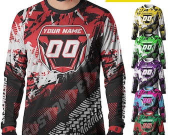 Camiseta de motocross personalizada con nombre y número para adultos y jóvenes, camiseta de carreras MX personalizada, regalo de motociclista de manga larga, camiseta de equipo de carreras