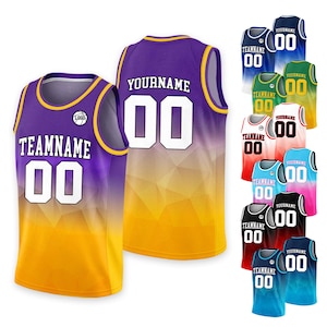Personalized Basketball Jersey Tank Top Team Name & Number Logo For Adult Kid, Custom Gradient Purple Yellow Shirt Jersey For Basketball Fan