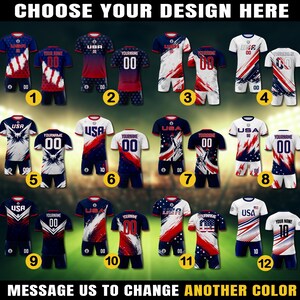 Camiseta de fútbol de EE. UU. personalizada para hombres, mujeres, jóvenes y niños, para fanáticos y jugadores, con nombre del equipo personalizado, número y logotipo, camiseta nacional de fútbol para niños. imagen 3