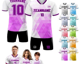 Custom Soccer Jersey for Adult Kid Team Uniform, Personalized Jersey with Team Name Number, Purple Toddler Soccer Sublimation Jersey Kinder