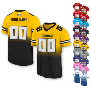 Custom Team Name Number Logo Football Jersey For Adult Youth Kid, Custom Front Back Sleeves V-Neck Football Shirt, Gradient  Football Jersey