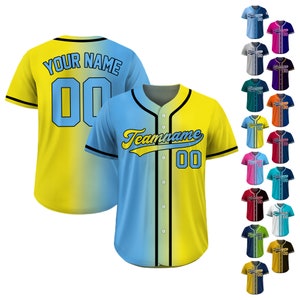 Custom Baseball Jersey Gradient with Teamname Name Number, Custom Jersey Shirt for Men Women Youth Kid, Gift for Baseball Fans Blue Yellow