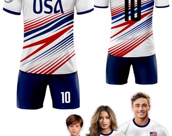 Custom USA Soccer Jersey for Men Women Youth Kid Uniform Shirt for Fans Player Personalized Name Number Logo National Soccer Jersey Shirt