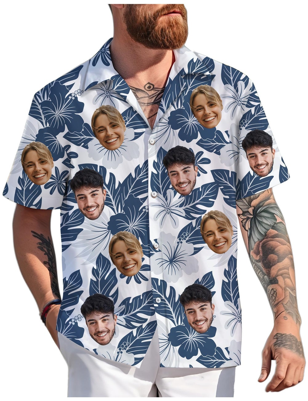Hawaiian Shirt With Custom Face For Men Women Youth Kid Personalized Hawaiian Gift For Girlfriend Boyfriend Tropical Beach Button Down Shirt Shop24Hs Vibe