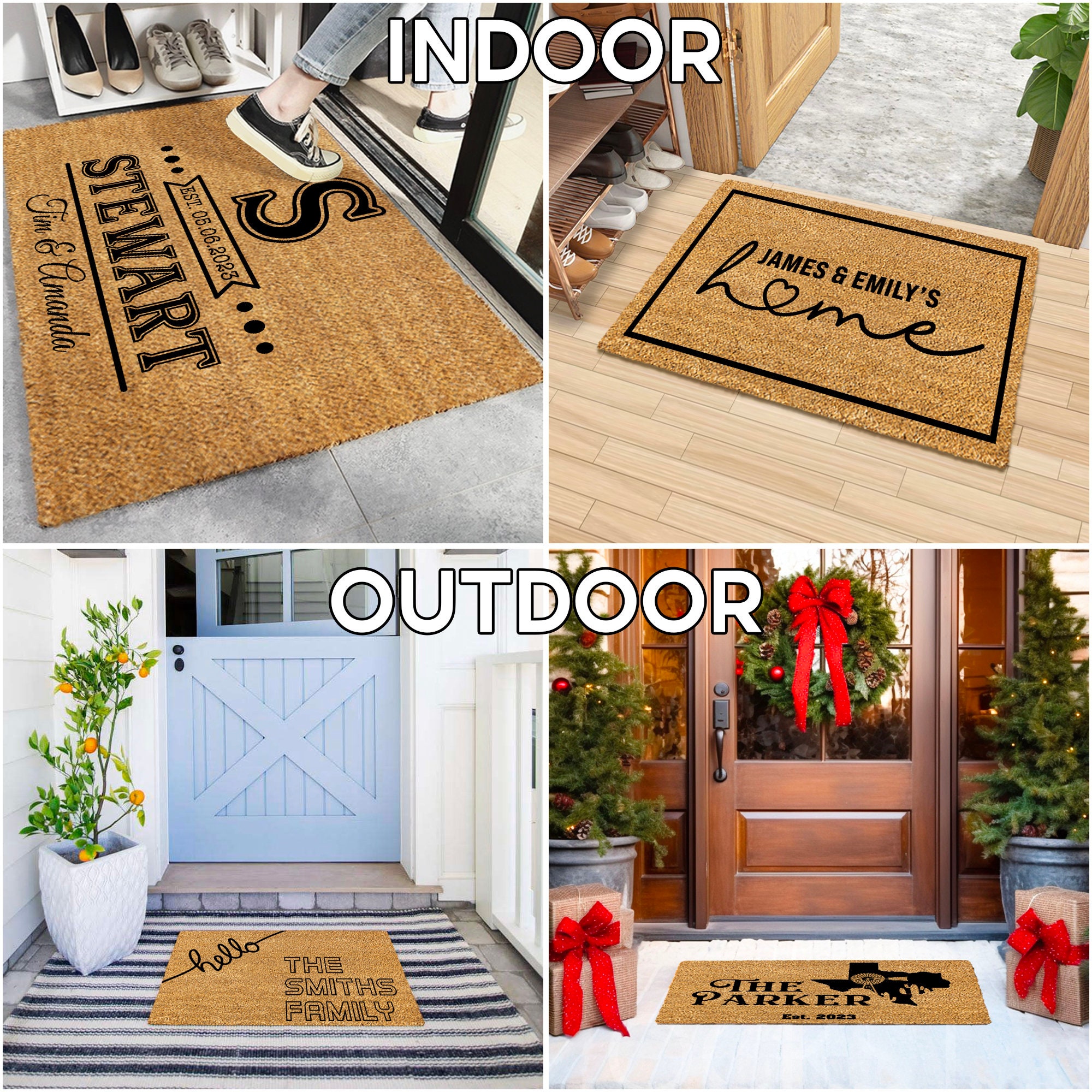 Custom Family Name Mat, Personalized Coir Coconut Door Mat