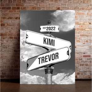 Personalized Name Vintage Street Sign Canvas, Wedding Wall Art Custom Name Date Crossroads Street Sign, Ideal Gift For Couples Anniversary