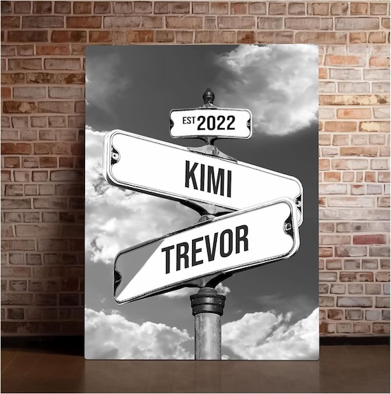 Personalized Name Vintage Street Sign Canvas, Wedding Wall Art