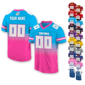 Personalized Team Name & Number Football Jersey For Adult Kid, Custom Front Back Sleeves V-Neck Football Shirt,Gradient Football jersey gift