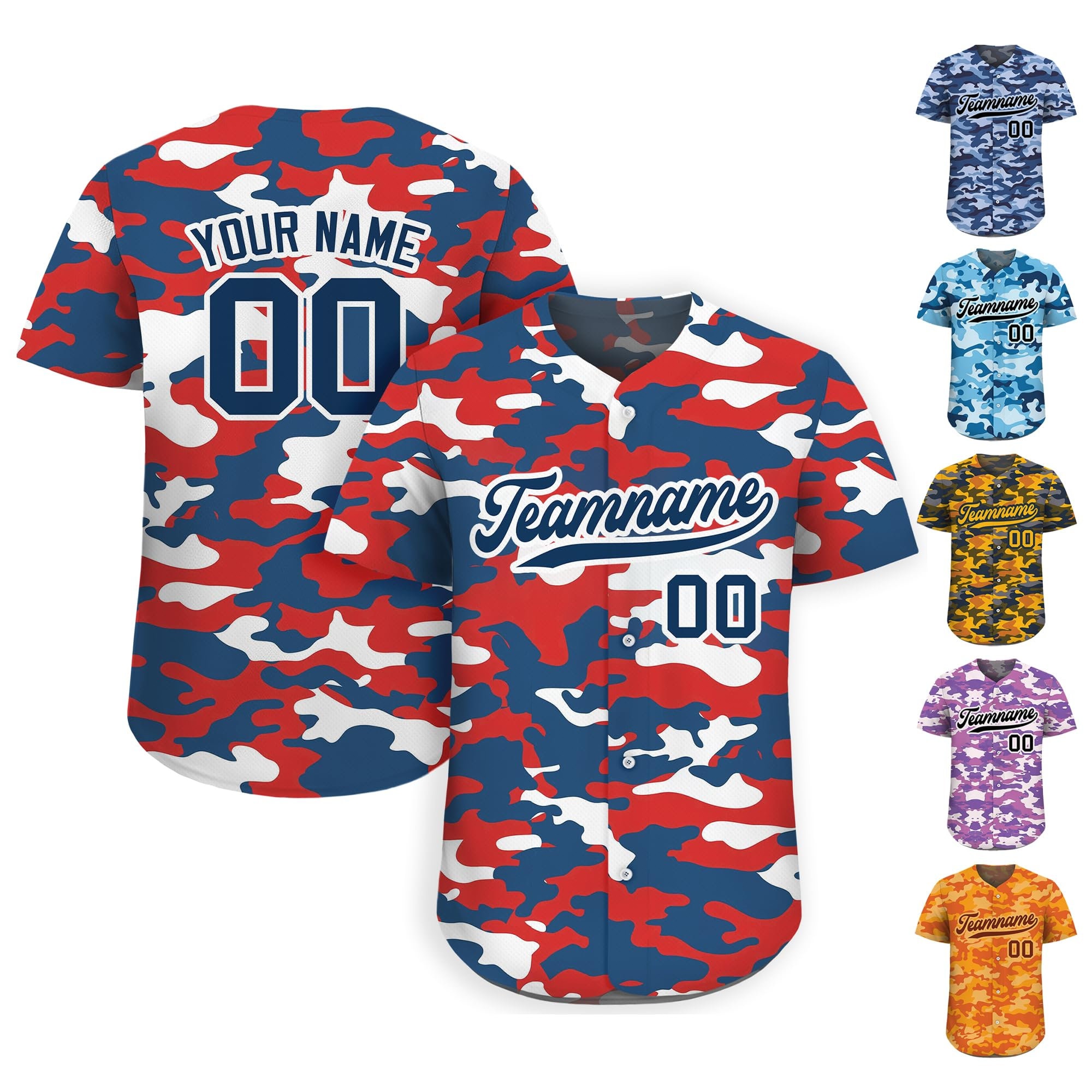 Personalized Camo Baseball Jersey With Teamname Name Number Gifts for Baseball Fans Jerseys Shirt for Men Women Youth Kid Printed Navy Red Etsy