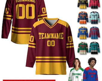 Personalized Team Name Number Logo Jerseys Ice Hockey for Men Women Youth, Custom Sports Uniform for Fans Lover Hockey Shirt Game Day Outfit