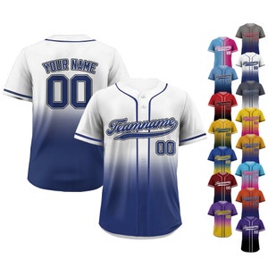 Printed Royal White Gradient Custom Baseball Jersey with Teamname Name Number, Jerseys Shirt for Men Women Youth, Gifts for Baseball Fans