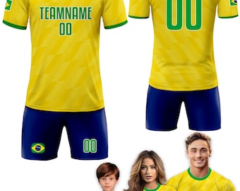 Custom Brazil Soccer Jersey for Men Women Youth Kid Shirt for Fans Player, Personalized Name Number Logo National Team Soccer Jersey for Kid