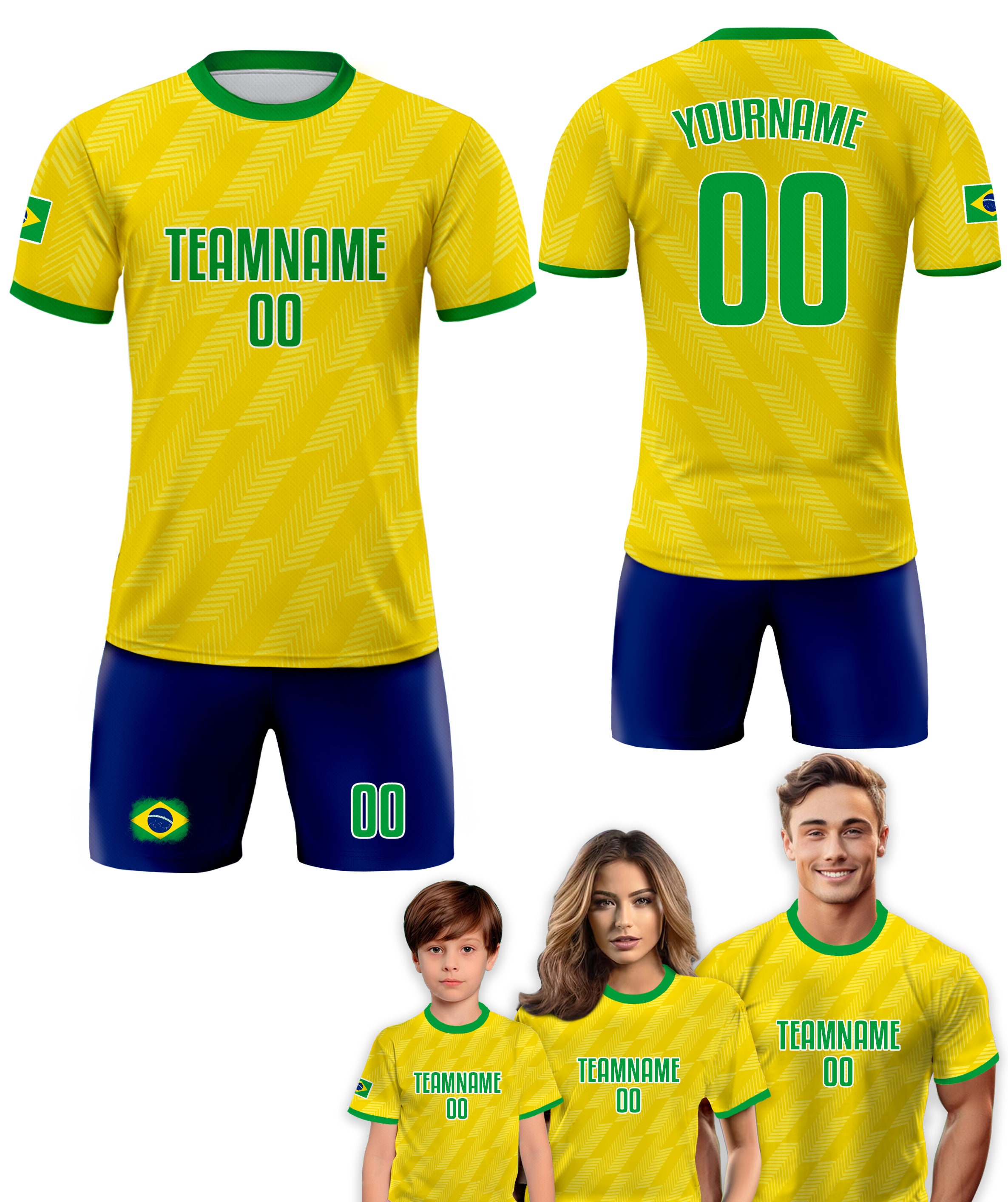 Custom Brazil Soccer Jersey - Personalized Name & Number, Yellow, Size X-Large - View #5