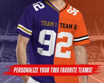 Camisa de futebol personalizada meio a meio, camisa personalizada para times divididos, ideal para crianças e adultos apaixonados por futebol. Uniforme para o dia do jogo.