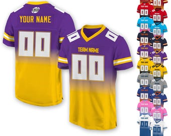 Personalized Team Name & Number Football Jersey For Women Men Youth, Custom Front Back Football V-neck shirt, Gradient Purple Yellow Jersey