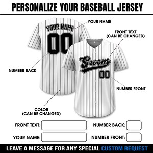 Personalisierte das Bräutigam Groomsmen Team Baseball Jersey, benutzerdefinierte Trauzeuge Jersey, Jersey für Verlobung Ehepaar, Hochzeit Jersey #1 Pinstripe White