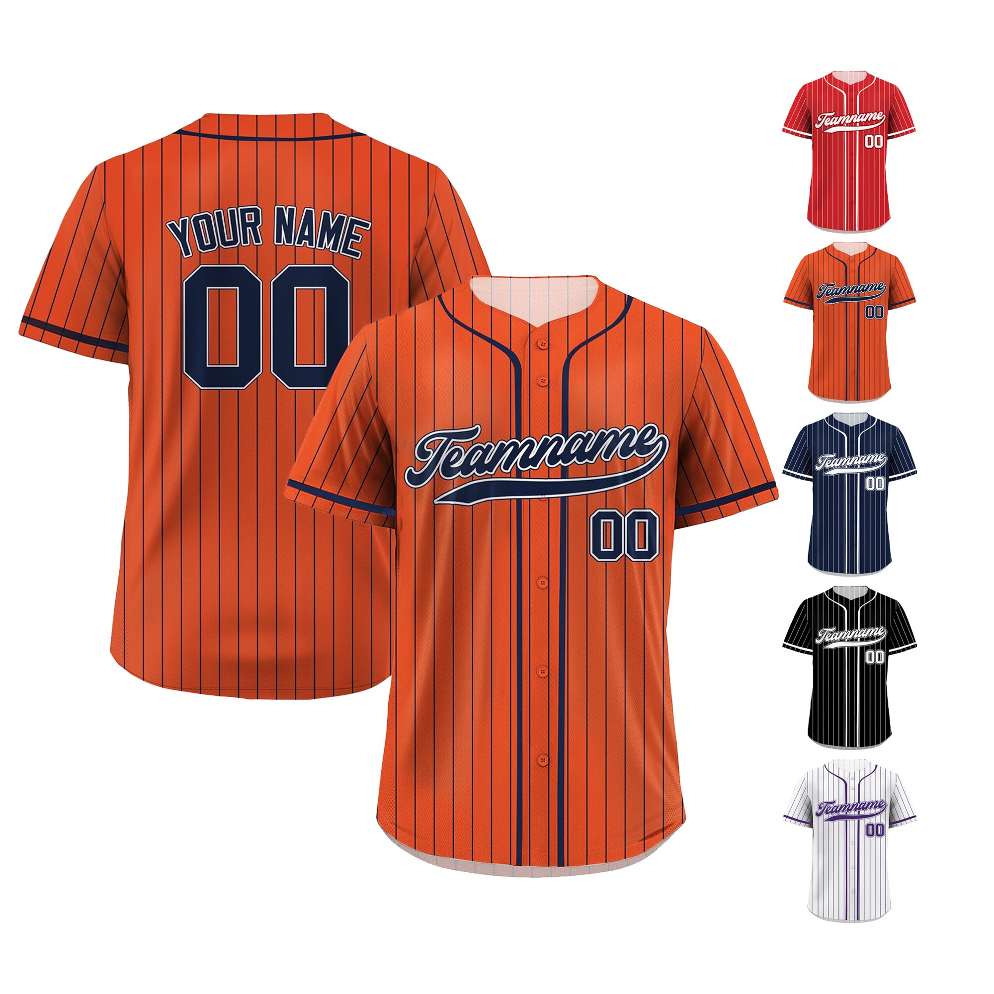 orange.15 プロフお読み下さい Printed Orange Navy Pinstripe Custom Baseball Jersey With Teamname