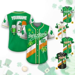 Personalized Name St Patrick&#39;s Day Baseball Jersey for Adult Kid, Custom Color Shamrock Jersey, Party Gift for Fans St. Patrick&#39;s Day Outfit