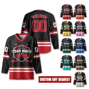 Custom Team Name Number And Logo Hockey Jersey, Personalized V-Neck Sports Hockey Jersey for Men Women Youth, Hockey Gift For Hockey Fans