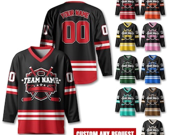 Custom Team Name Number And Logo Hockey Jersey, Personalized V-Neck Sports Hockey Jersey for Men Women Youth, Hockey Gift For Hockey Fans