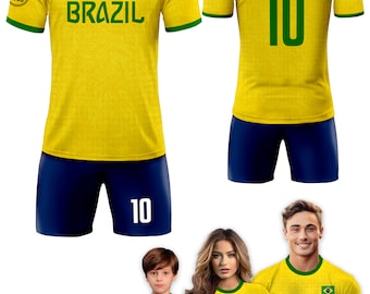 Koszulka piłkarska reprezentacji Brazylii dla mężczyzn, kobiet, młodzieży i dzieci, spersonalizowana koszulka dla kibiców, imię, numer, logo, koszulka piłkarska reprezentacji Brazylii