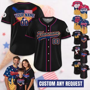 Custom Baseball Jersey Ice Cream Sprinkle,Personalized Red White Blue Jersey with Ice Cream Drip,Family Matching Outfit,Baseball Jersey Gift