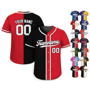 Maglia da baseball personalizzata con nome della squadra, numero, maglia per uomo, donna e ragazzo, maglie personalizzate con bottoni stampati rosso e nero