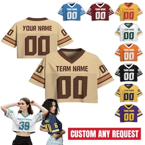 Personalize Women's Crop Top Football Jersey, Custom Team Name Number Logo Women Crop Tee, Streetwear Sports Crop Top Gift for her