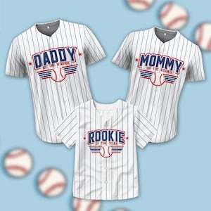 Custom Name Number Rookie of The Year Baseball Jersey, Personalized Daddy Mommy Of The Rookie Family Matching Shirt Gift Birthday Boy Shirt