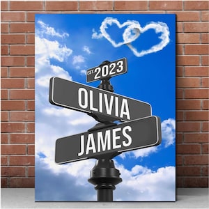 Custom Name And Date Street Sign Canvas Print, Personalized Canvas Vintage Street Sign Gift For Couples, Crossroads Intersection Sign