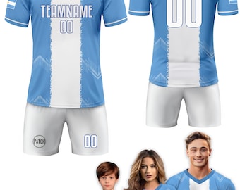 Anpassad Argentina fotbollströja för herrar och kvinnor, ungdomströja för fans och spelare, personligt namn, nummerlogotyp, nationell fotbollströja för barn