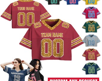 Camiseta de fútbol personalizada con brillo, camiseta de fútbol corta con brillo personalizada, top deportivo corto, regalo para ella, camiseta de concierto, camiseta del equipo de baile