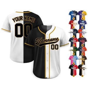 Benutzerdefinierte Baseball Jersey mit Teamname Name Jersey Shirt für Männer Frauen Jugend, personalisierte Split Button Down Jerseys gedruckt Weiß Schwarz
