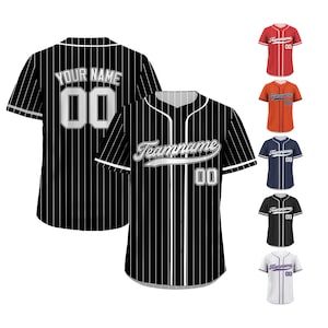 Bedrucktes Schwarz Weiß Nadelstreifen Benutzerdefinierte Baseball Jersey mit Teamname Name Nummer, Jersey Shirt für Männer Frauen Jugend Kind, Geschenk für Baseball Fan