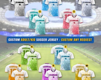 Custom Soccer Jersey for Adult Kid Team Uniform, Personalized Jersey with Team Name Number, White Toddler Soccer Sublimation Jersey Kinder