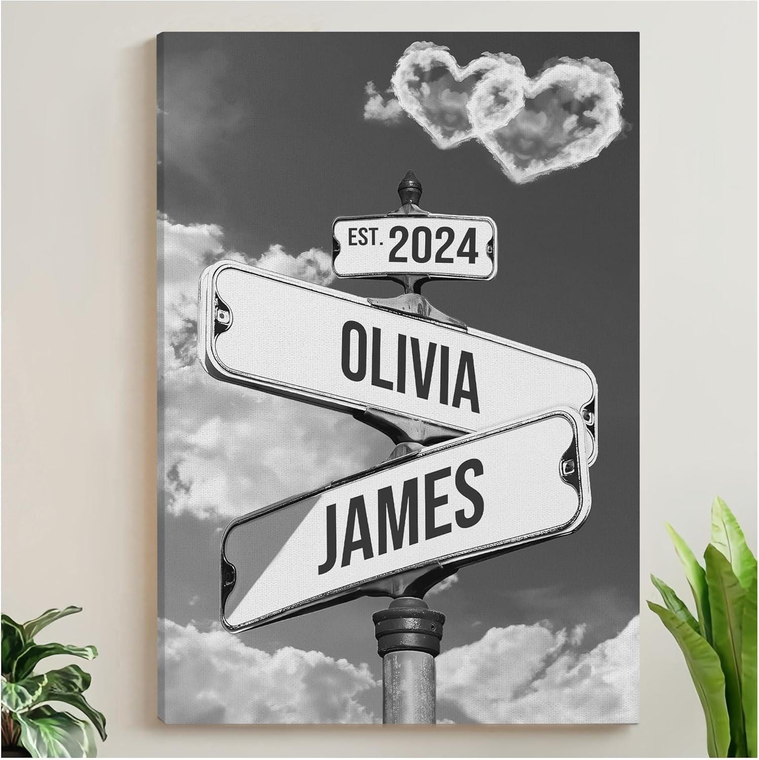 Personalized Canvas Vintage Street Sign for Couples, Custom