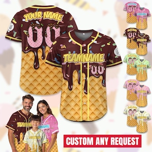 Personalized Ice Cream Drip Baseball Jersey for Men Women Youth Kid, Custom Sprinkle Drip Baseball Matching Family Shirt, Summer Outfit