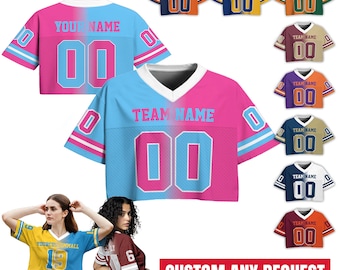 Maglia da football personalizzata con motivo sfumato per donna e ragazza, maglietta streetwear personalizzata, uniforme da cheerleader per donna, aggiungi il tuo design, outfit per il giorno della partita