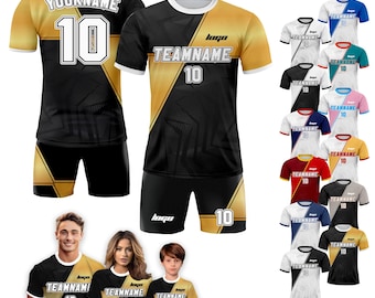 Personalized Jersey with Team Name Number, Custom Soccer Jersey for Adult Kid Team Uniform, Customized Soccer Jersey Sublimation Black Gold
