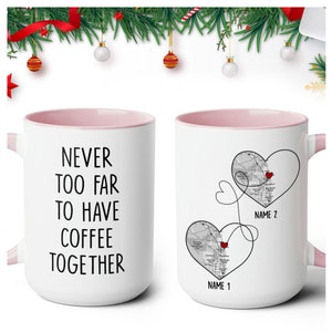 Long Distance Relationships Coffee Mugs with Custom Name City State Map, Distance Coffee Mugs 11oz 15oz, Moving Away Gifts for Friendship
