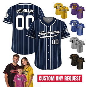 Custom Baseball Jersey with Teamname Name Number, Jersey for Men Women Youth, Personalized Pinstripe Button Down Jersey Printed Navy White