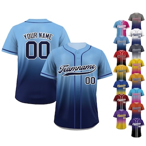 Personalized Gradient Custom Baseball Jersey with Teamname Name Number, Blue Navy Jerseys Shirt for Men Women Youth, Gifts for Baseball Fans