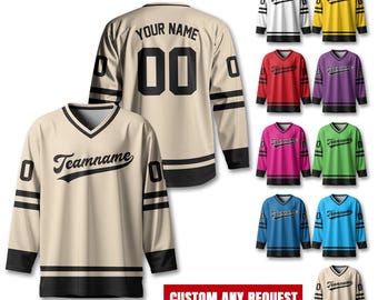 Custom Team Name Number And Logo Hockey Jersey, Personalized V-Neck Sports Hockey Jersey for Men Women Youth, Hockey Gift For Hockey Fans