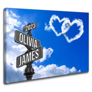 Personalisierte Verlobung Straßenschild Leinwand mit Paar Namen, Kreuzung Schild Poster Wandkunst, Hochzeitsgeschenk, ideales Geschenk für Sie und Ihn